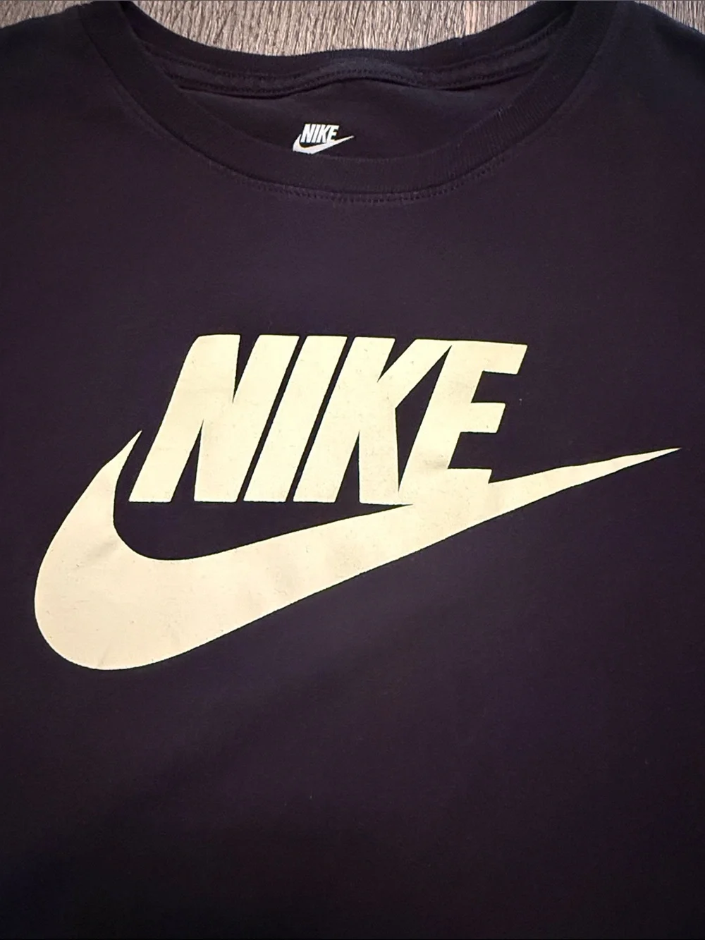 Nike Black Tee with Cream Swoosh Logo